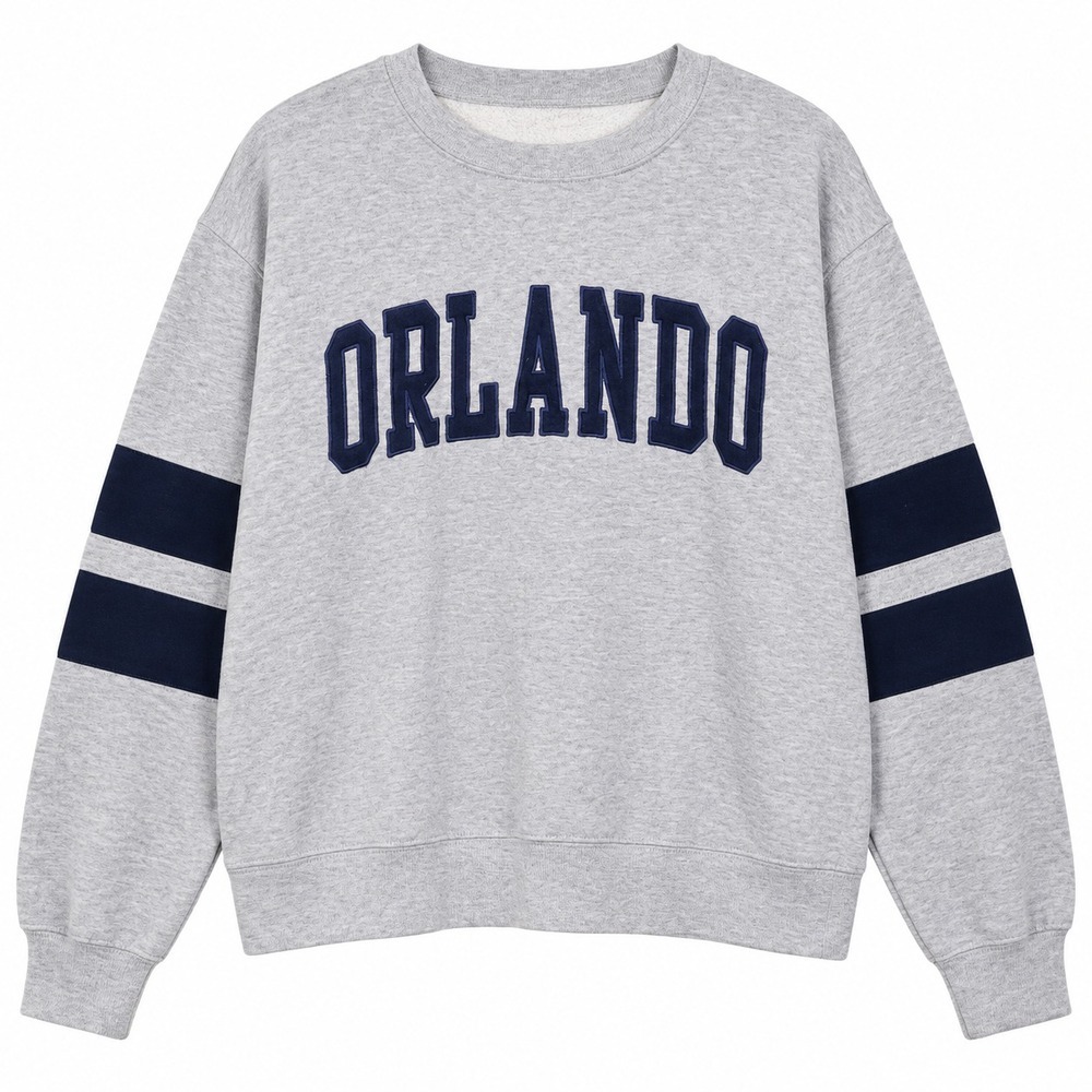 New York Popular Orlando Sweatshirt Unisex Large Gray Excellent Varsity Pullover